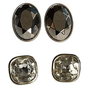 Vintage Set of 2 Pairs Crystal Gold Statement Pierced Earrings